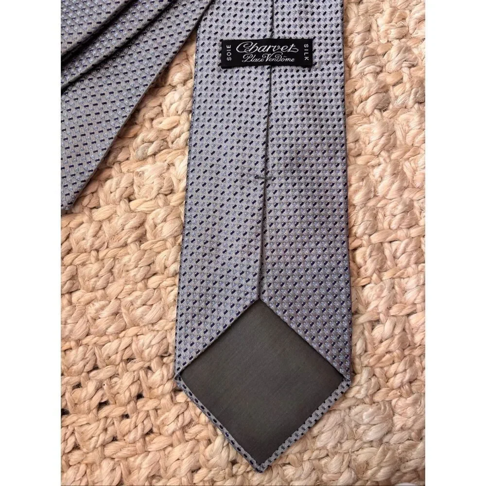 Charvet Paris Navy & light blue  Silk Geometric Tie Luxury Designer Necktie Made